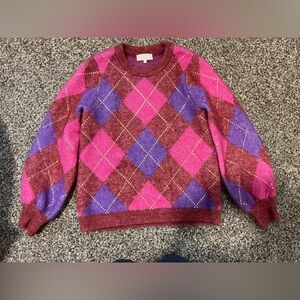 Sezane Pink and Purple Argyle Sweater